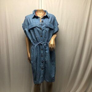 Time and Tru Shirt Dress Womens Sz XXL 20 Chambray Button-Down Drawstring Waist